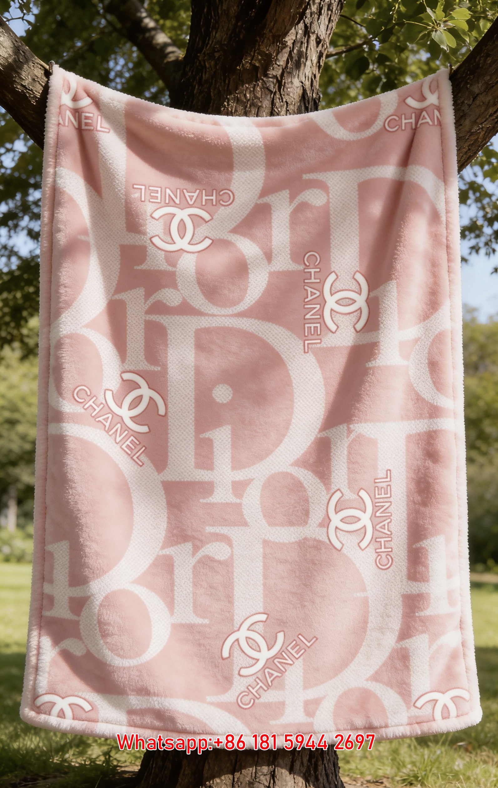 Soft Pink Monogram Chanel Double C Logo Flannel Sofa Throw Blanket IMG_6988